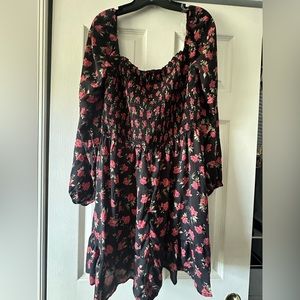 Francesca’s Smocked Black Floral Mini Dress